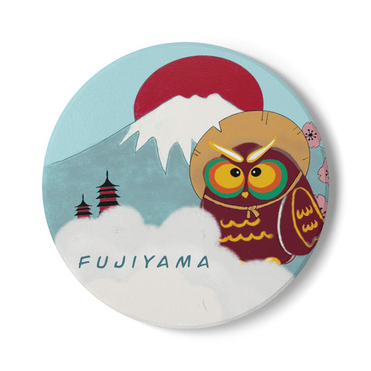 Fujiyama Owl Ceramic Coaster - Japanese Inspired Décor for Home & Gifts
