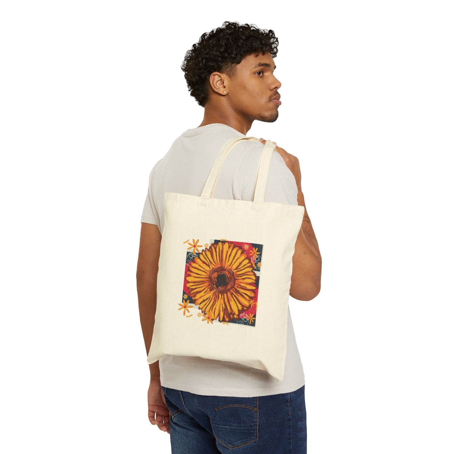 Bright Floral Cotton Canvas Tote Bag, Eco-Friendly Shopping Bag, Reusable Grocery Tote, Gift for Her, Summer Accessories