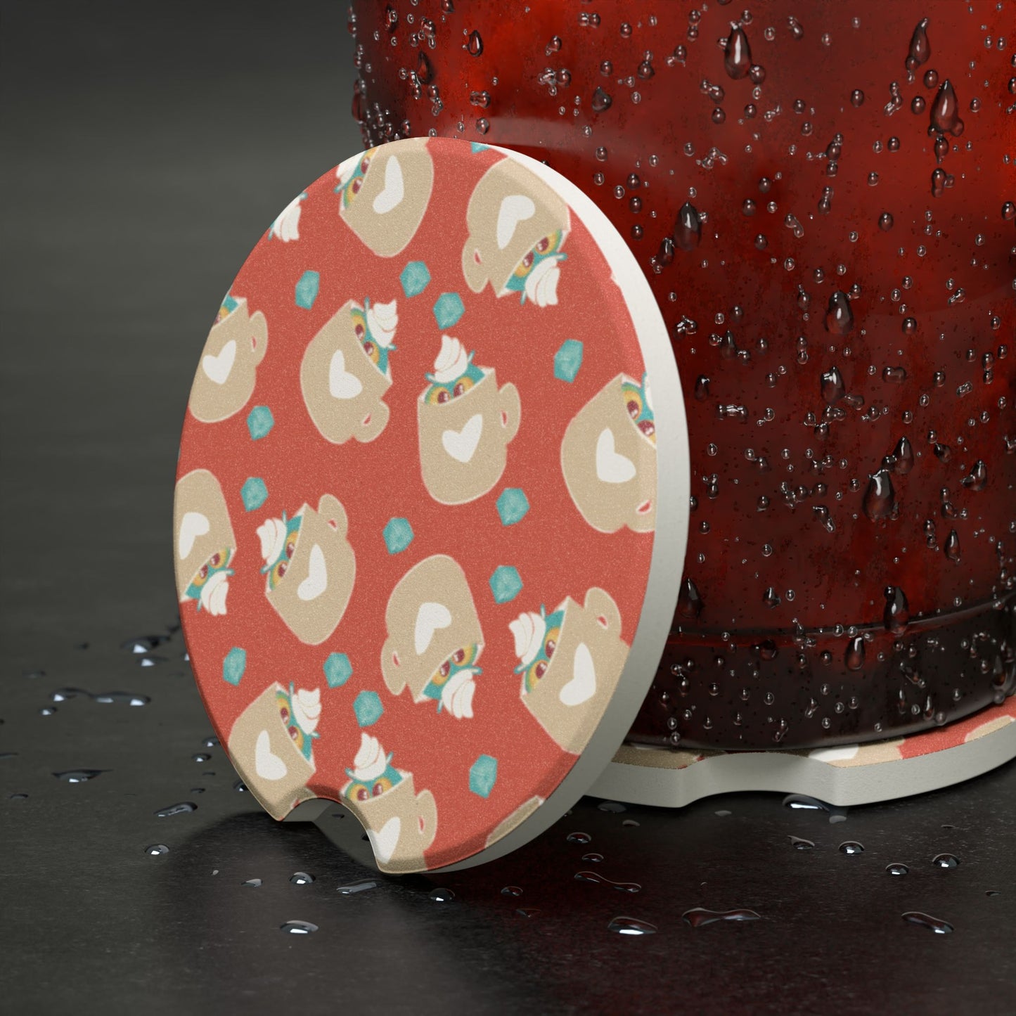 Cute Car Coaster with Heart Design, Soapstone Cup Coaster, Drink Holder for Vehicle, Cute Gifts for Coffee Lovers, Car Accessories