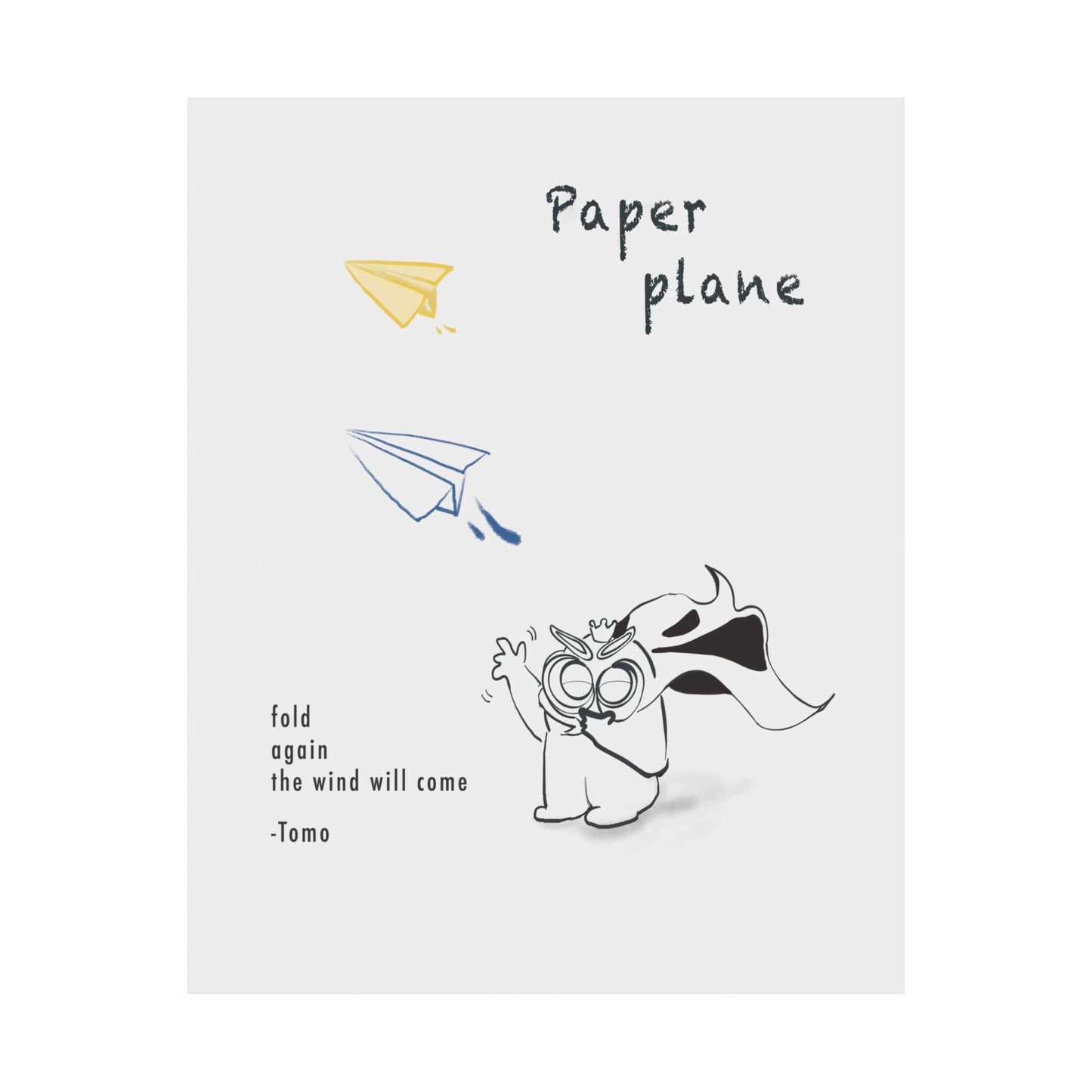 Paper Plane Poetry Poster | Minimal Owl Illustration | Tomo Art Print  _ Tomo Owl Poster