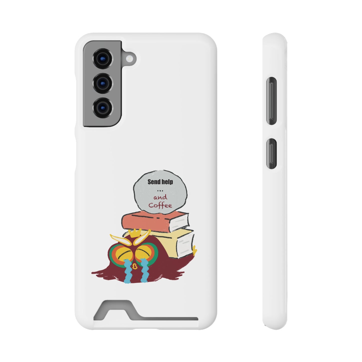 Coffee & Books Phone Case with Card Holder | Send Help, Perfect Gift for Book Lovers, Coffee Enthusiasts, Home Office Decor, Holiday Gifts