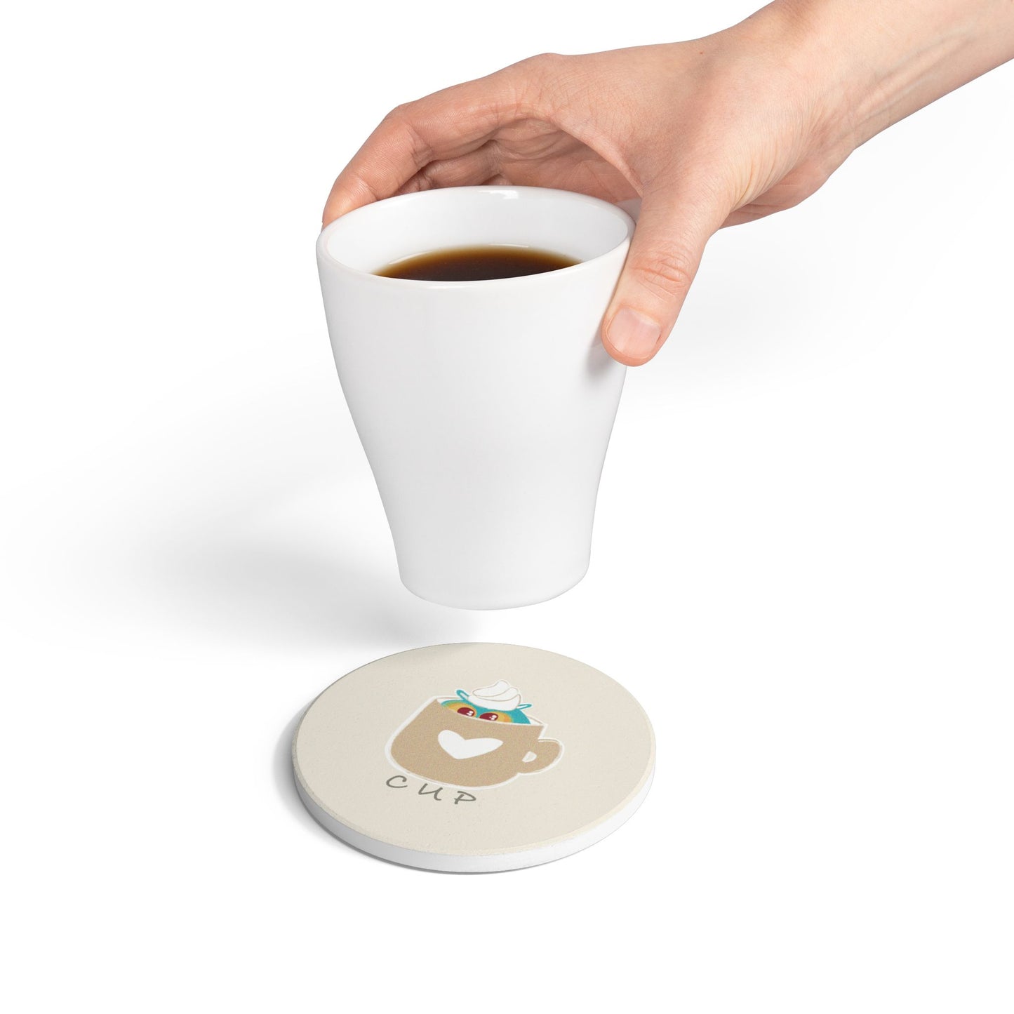 Cute Cup Ceramic Coaster - Fun Drinkware Accessory for Home Decor