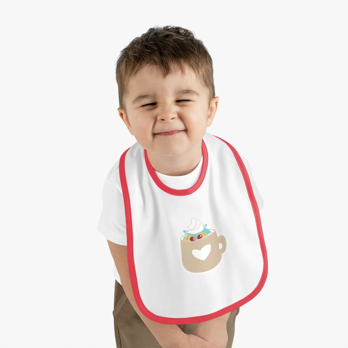 Cute Coffee Mug Baby Bib with Heart Design
