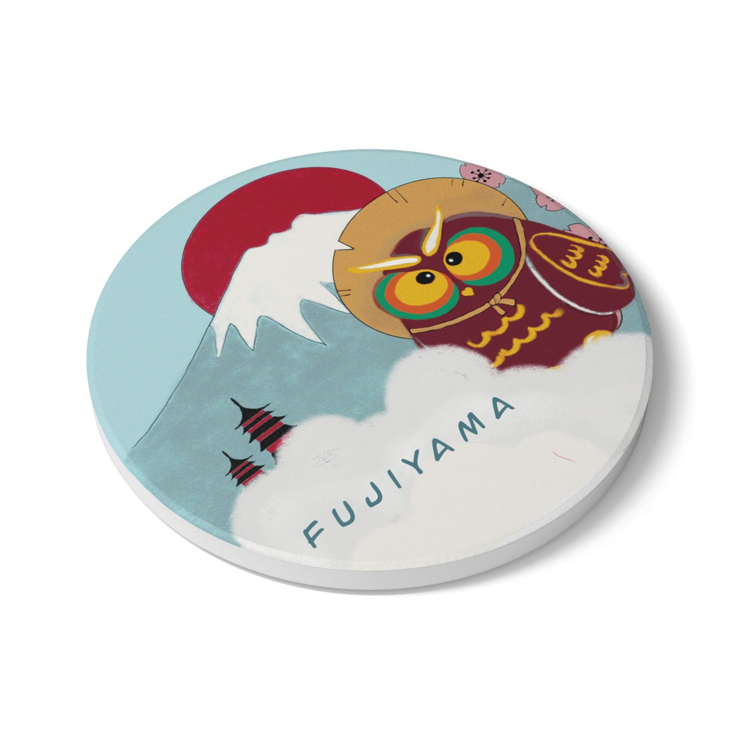 Fujiyama Owl Ceramic Coaster - Japanese Inspired Décor for Home & Gifts