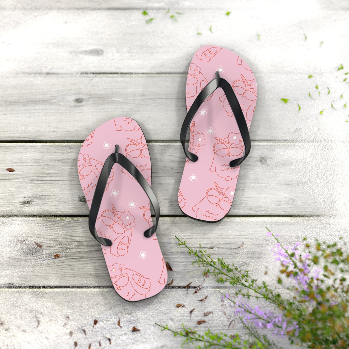 Cute Pink Flip Flops with Owl Design | Summer Footwear, Beach Shoes, Gift for Her, Vacation Essentials, Poolside Sandals