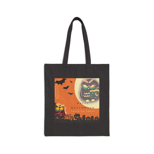 Spooky Halloween Cotton Canvas Tote Bag, Eco-friendly Bag, Trick-or-Treat Tote, Seasonal Shopper, Halloween Decor