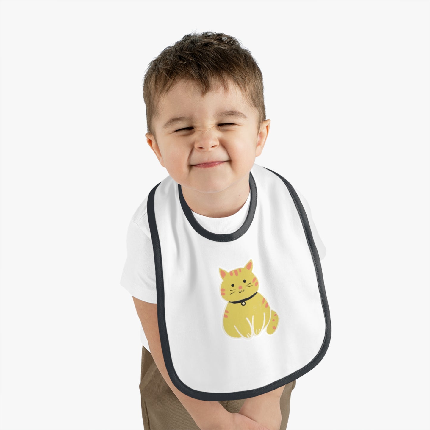 Cute Cat Jersey Baby Bib - Adorable Contrast Trim for Mess-Free Mealtime